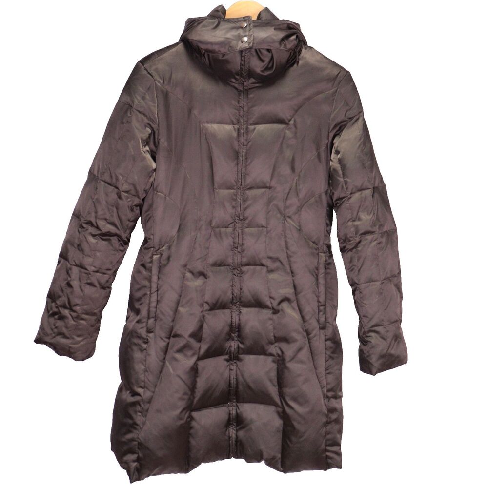 Express Women Olive Quilted Puffer Jacket Coat Parka W/ Hood Down Blend Sz Large